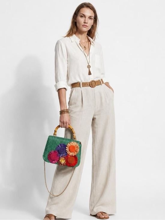 Haute Hippie Handbags - Haute Hippie Green Woven Satchel with Multicolor Floral Accents